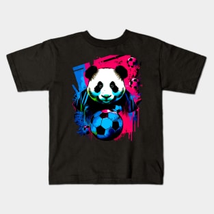 Soccer Panda - Soccer Futball Football - Graphiti Art Graphic Paint Kids T-Shirt